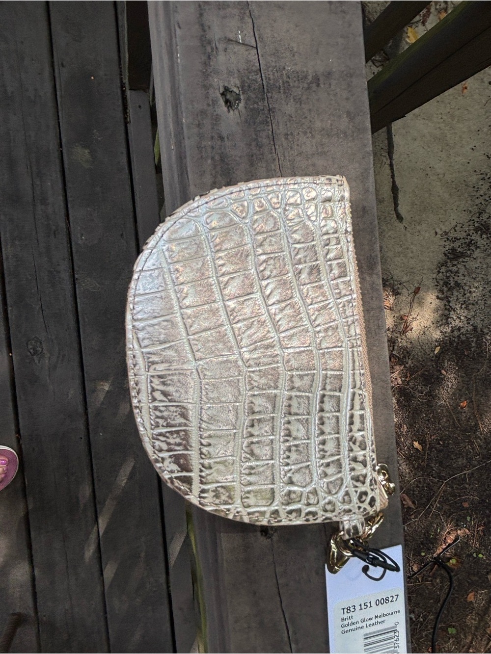 Brahmin Cream Metallic Croc-Embossed Wristlet - Picture 2 of 2